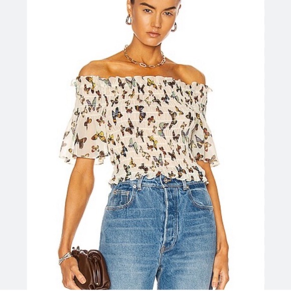 LAGENCE Bexley Butterfly Parchment
Flutter Off Shoulder Top - Picture 1 of 4
